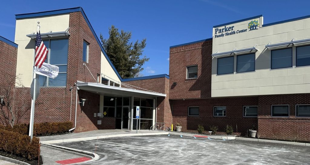 The Parker Family Health Center building in Red Bank, with its sign